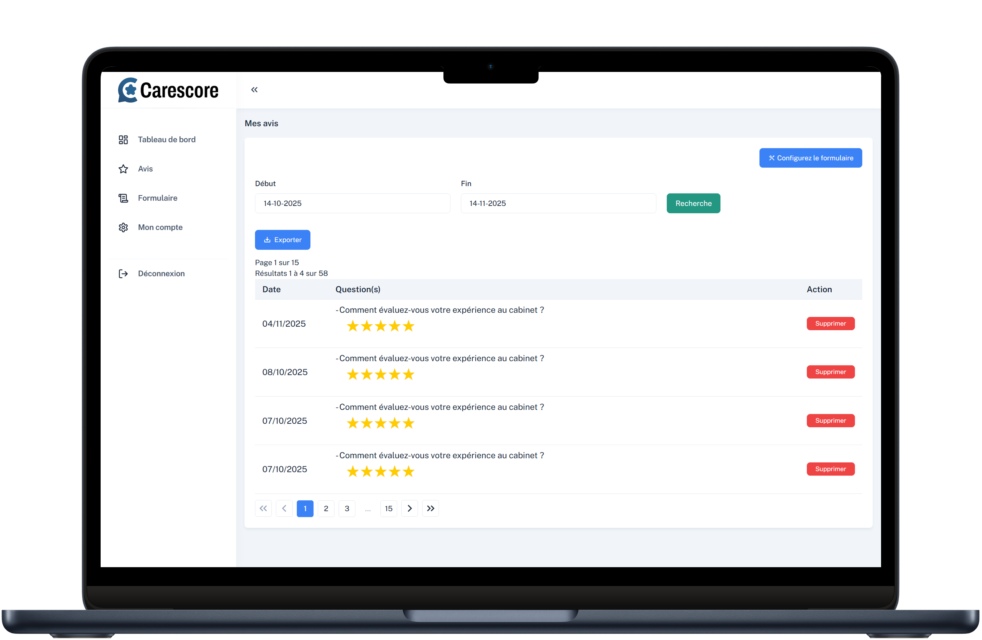 Interface de collecte d'avis