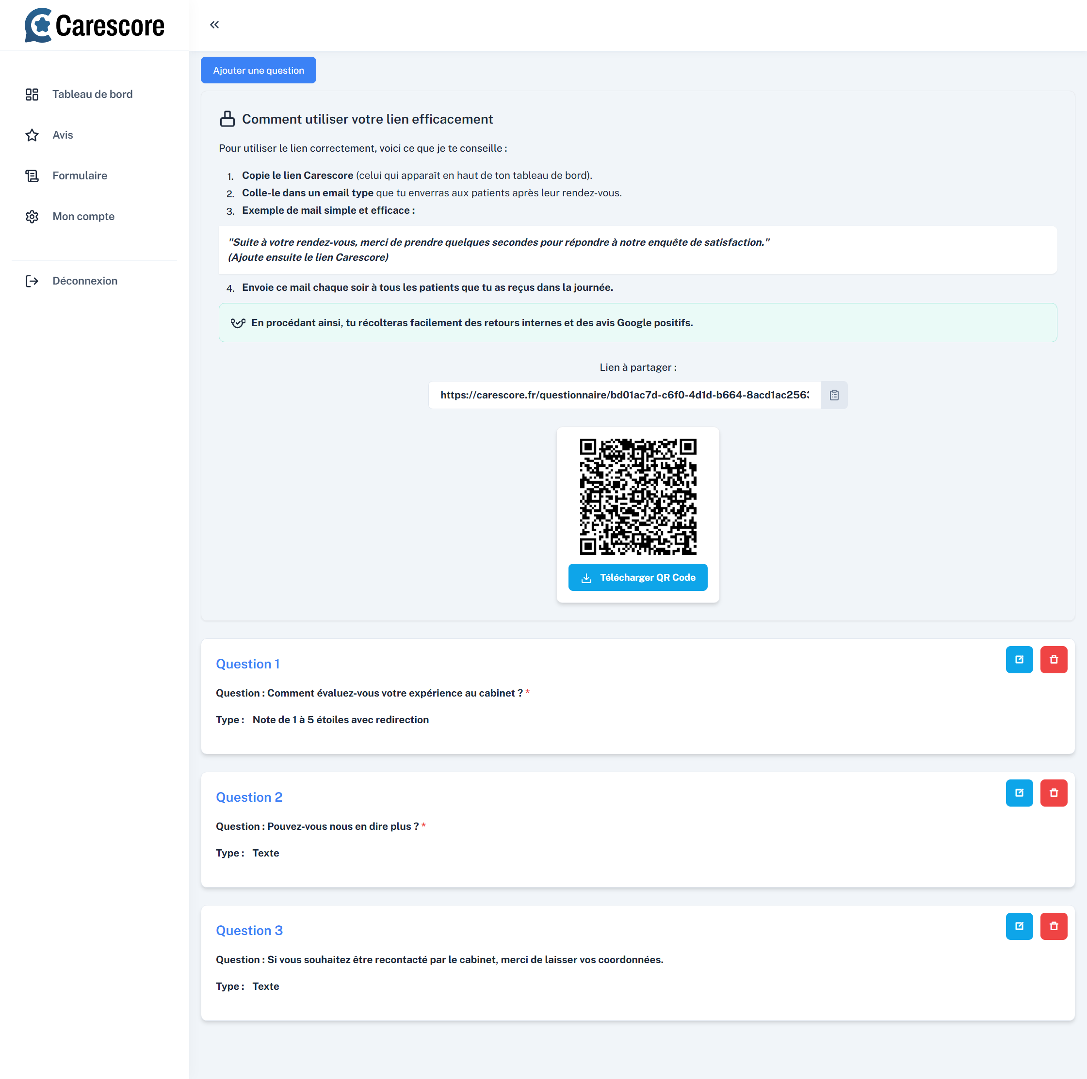 Exemple de création de question avec types de réponses